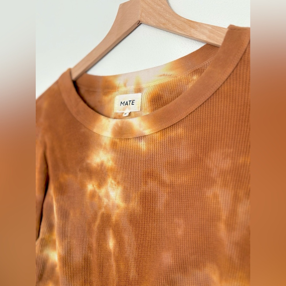 mate organic tie dye waffle top - long sleeve knit thermal cropped ginger S euc - Picture 2 of 3